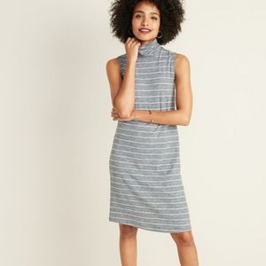 8) Old Navy Turtle-Neck Sleeveless Gray & White Stripes Dress Womens Medium